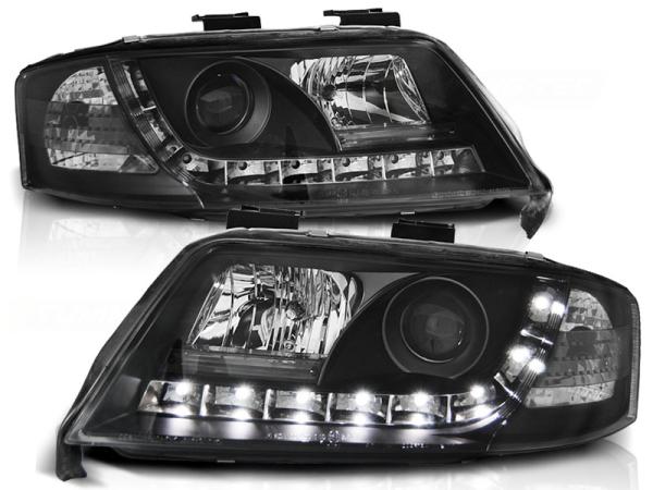 LED Tagfahrlicht Design Scheinwerfer für Audi A6 4B 01-04 schwarz
